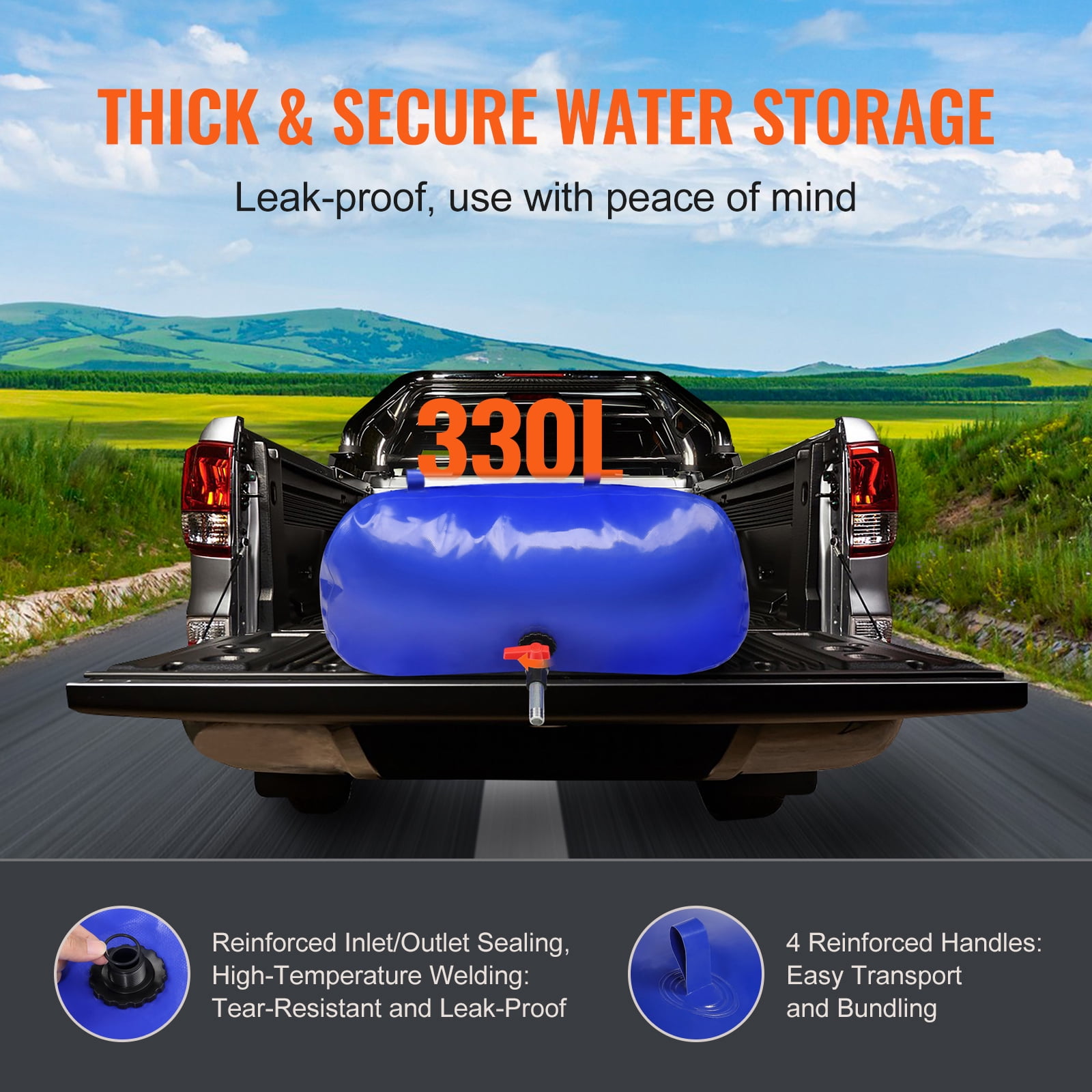 KFFKFF Water Storage Bladder 330L / 87Gallon Portable Water Tank PVC Collapsible Water Containers, RV Storage Tank, Soft Water Bag for Camping, Fire Safety, Emergency Hydration (Blue)