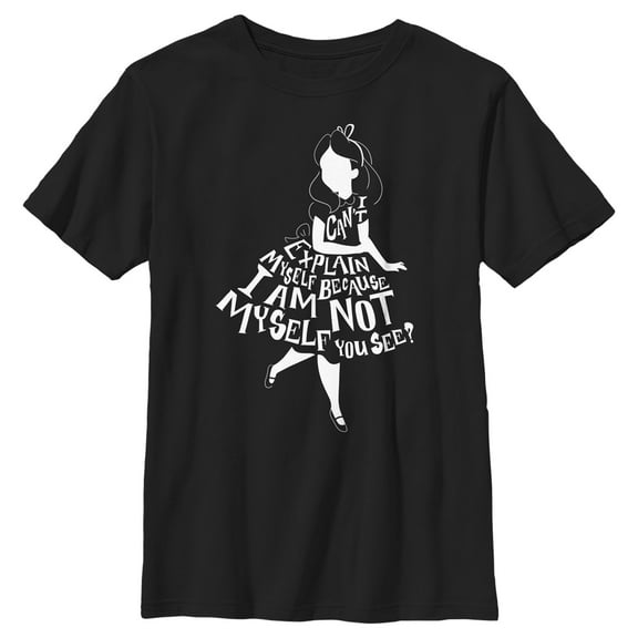 Boy's Alice in Wonderland I Am Not Myself Silhouette  Graphic Tee Black X Large