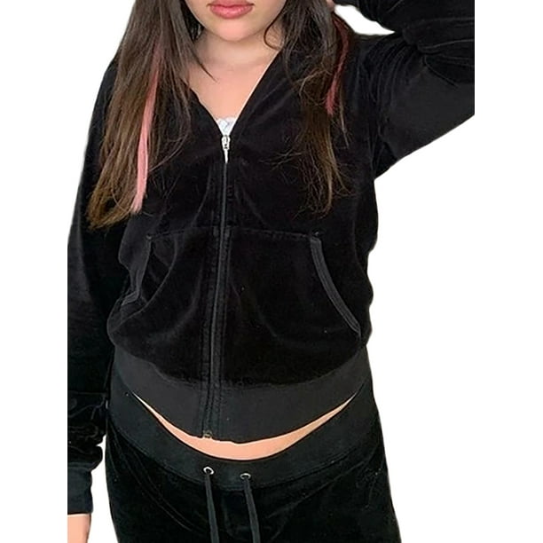 Women Long Sleeve Zip up Hoodie Crop Top Hooded Sweatshirt Workout Velvet  Jacket with Pocket - Walmart.com