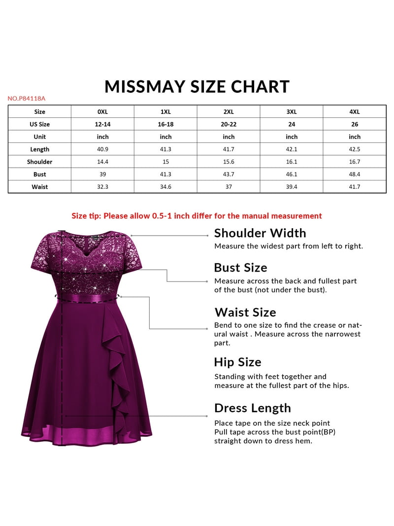 Miusol Women's Plus Size Sequin Lace V-Neck Chiffon Ruffle Trim