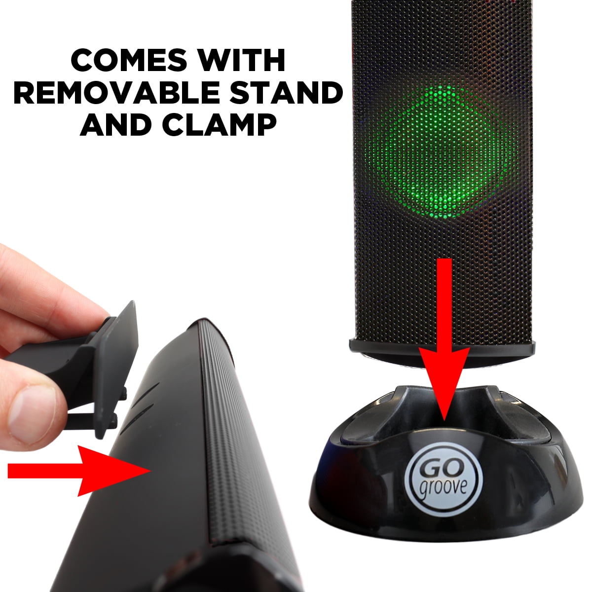 GOgroove SonaVERSE LED Speaker for Laptop Computer - USB Powered Clip-on Sound Bar with Mini Portable External Speaker Design for Monitor, Back Switch for Power - Audio Input and Power (Green)