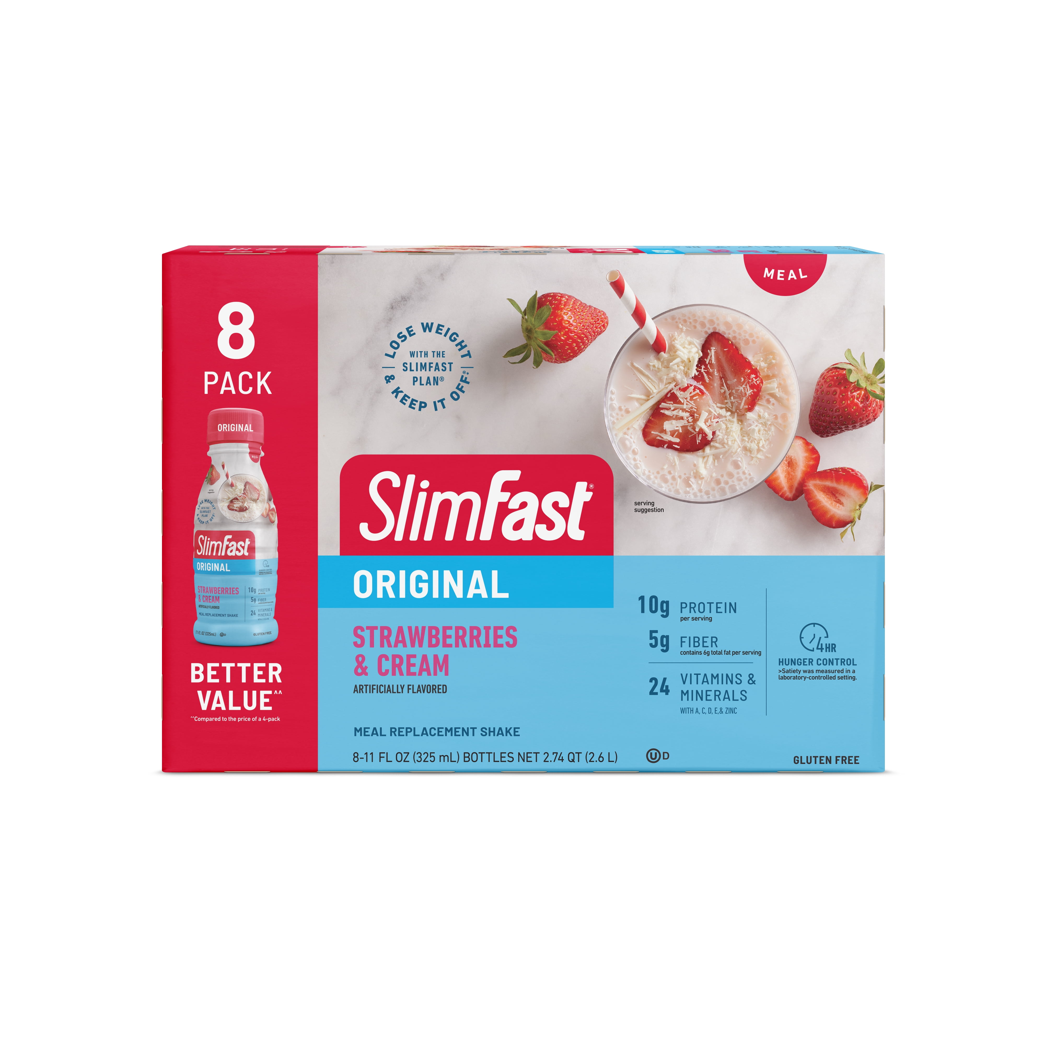 SlimFast Original Meal Replacement Shake, Strawberries and Cream, 8 Ct