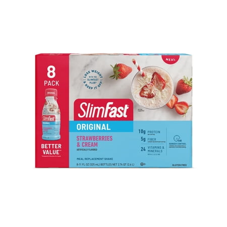 SlimFast Original Meal Replacement Shake, Strawberries and Cream, 8 Ct