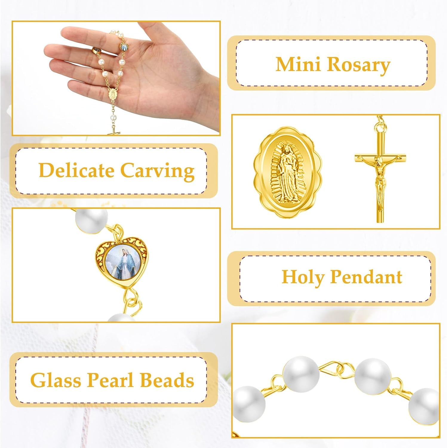 Dalrosia Mini Rosary with Organza Bags Faux Pearls Baptism Rosary Baptism Favors for Guests Catholic Finger Rosary for Christening Weddings Party Favors First Communion Gift