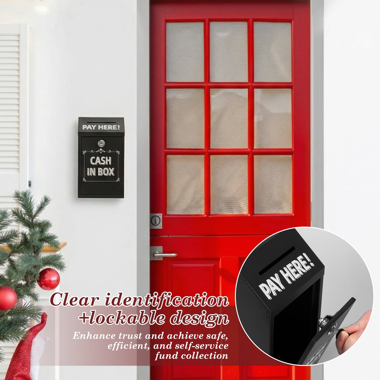 Metal Donation Box with Lock Slot Safe Suggestion Charity Collection Donation Money Lock Box Cash Drop Money Case Suggestion Box,Black,10.24 x 5.71 x 2.95''