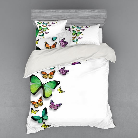 Ambesonne Colorful Bedding Set 4 Pcs, Bohem Wild Butterflies, Queen, Multicolor