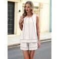 thumbnail image 5 of Women'S Two Piece Short Sets Sleeveless Tank Tops Drawstring Elastic Waist Shorts with Pockets White M, 5 of 8