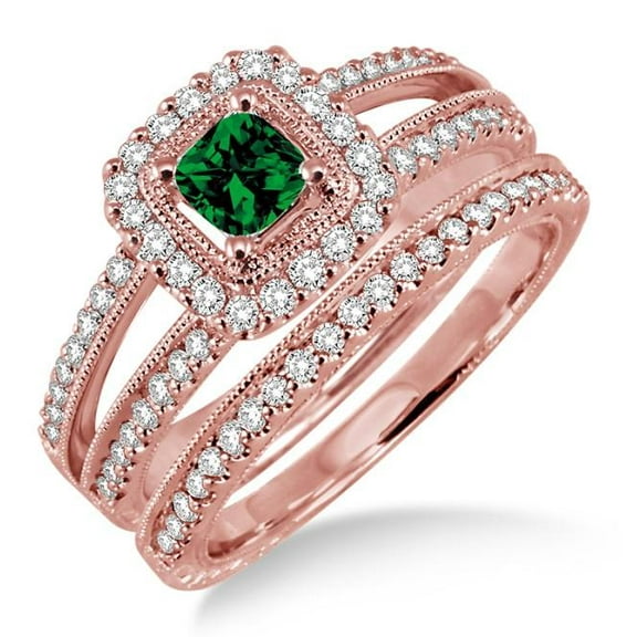 Halo Art Deco 3 Carat 6mm Princess Cut Antique Bridal Set Moissanite Diamond Engagement Ring on 10k Rose Gold