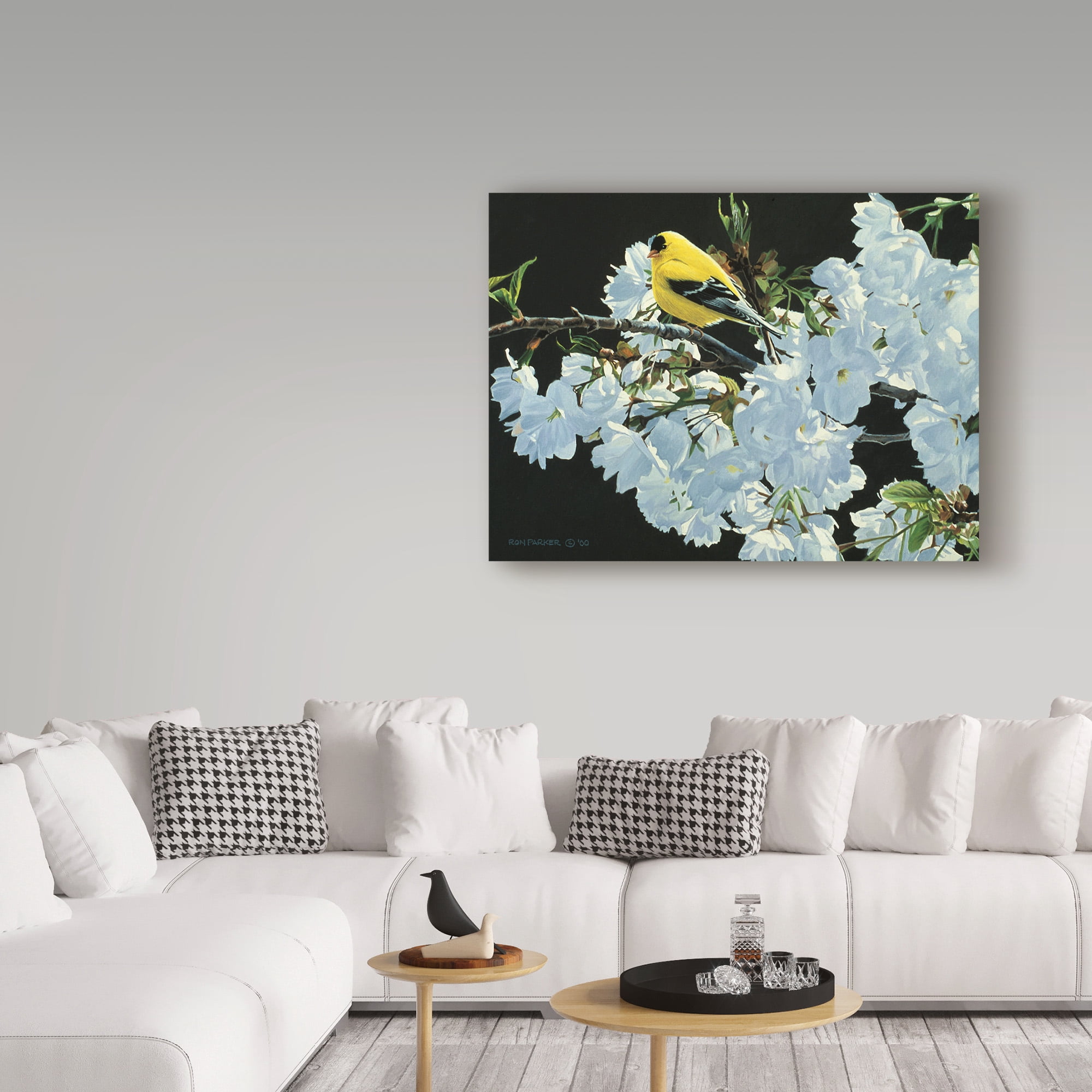 Trademark Fine Art 'Goldfinch And Blossoms' Canvas Art by Ron Parker