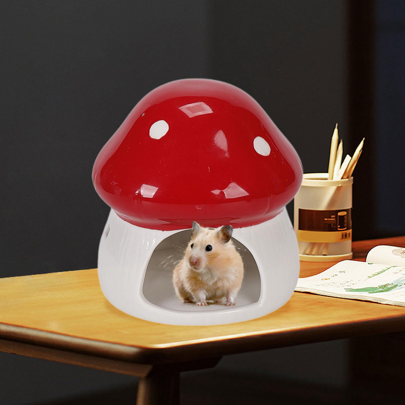 Hamster Habitat Ceramic Mushroom House Adorable Durable Decoration for Chinchilla Guinea Pig Squirrel