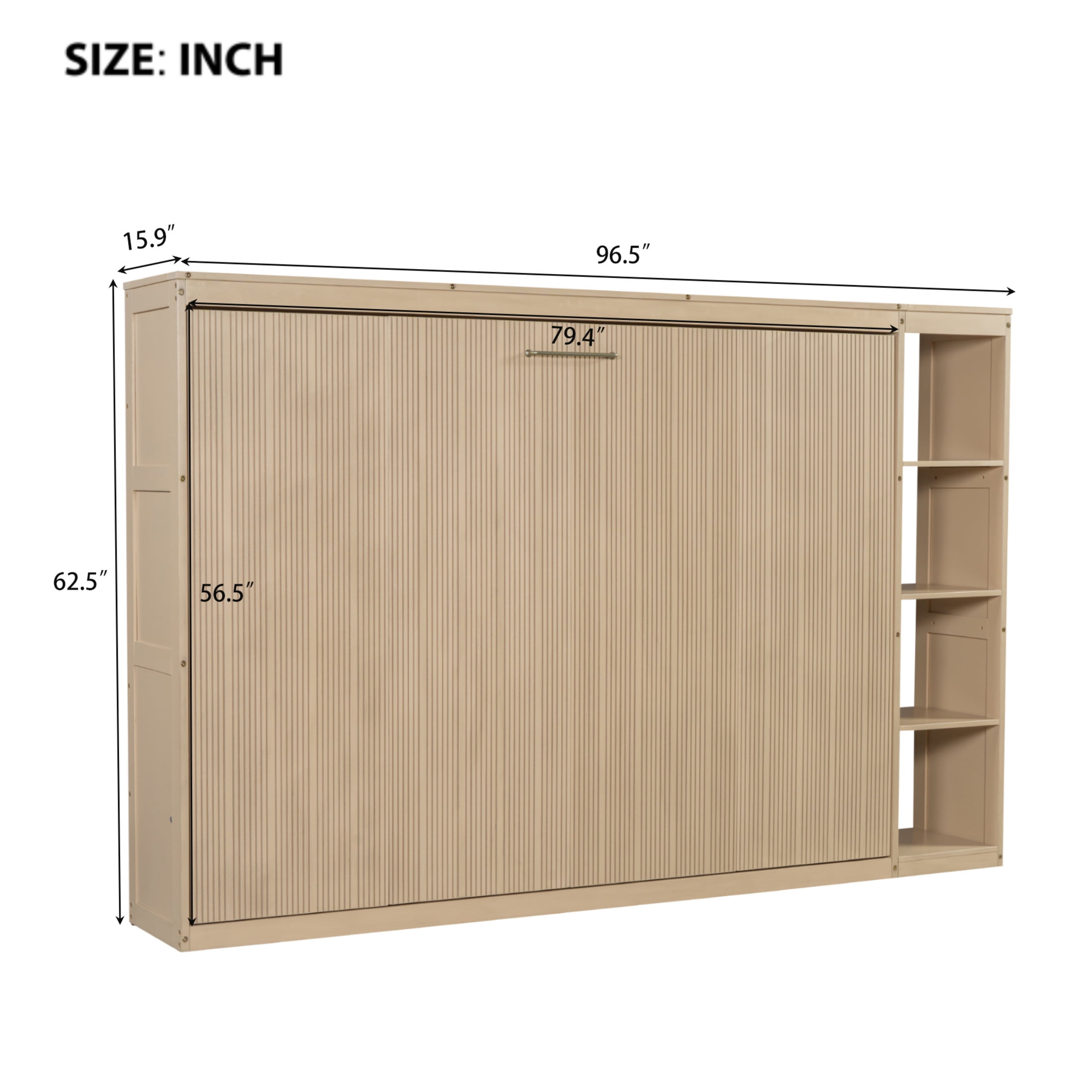 Noble House Vayen Full Size Murphy Bed with Integrated Bookshelf, Wood Wall Bed Cabinet, Space-Saving Design, Natural