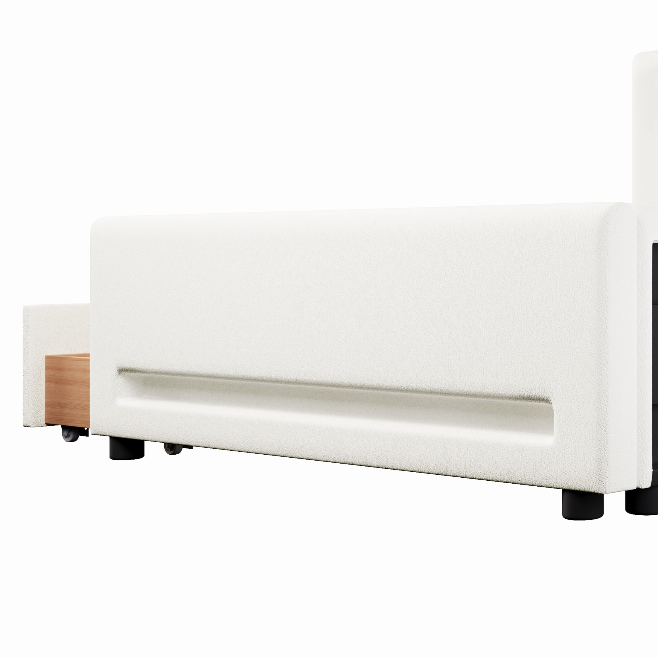 Noble House Twin Size Upholstered Platform Bed with Storage Drawer, LED Light Strip and USB Charging Port, White