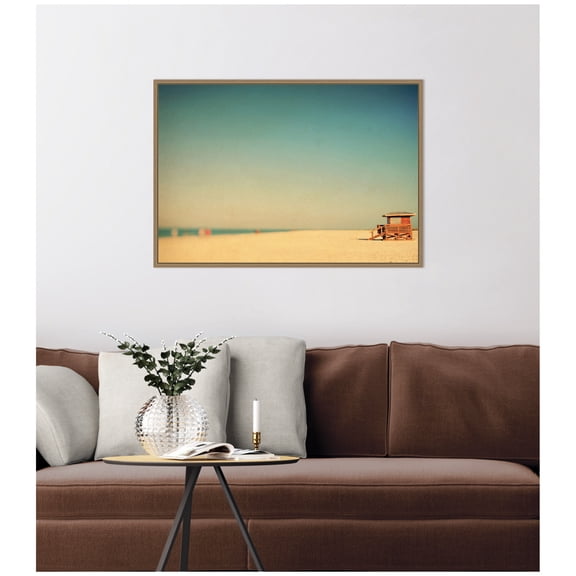 Kate and Laurel Framed Canvas Wall Art Print Lido Revisited by Alicia Bock, 33 x 23 Sylvie Dark Gold Frame, Coastal, Beach Art for Wall Decor