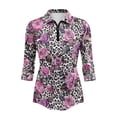 thumbnail image 2 of Uorisanigo Leopard-Print Rose Womens 3/4 Sleeve Golf Shirts Versatile Athletic Polo Workout Tops Comfortable Dry-Fit Fashion Quarter Zip Daily Wear Workout Sports for Women Size S, 2 of 7