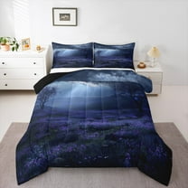 Manfei Dreamy Purple Flower Bedding Comforter Set,Natural Landscape Twin Comforter Sets,Rustic Floral Bedding Set For Kids,Girls,Ultra Soft Home Decor Reversible,2pcs