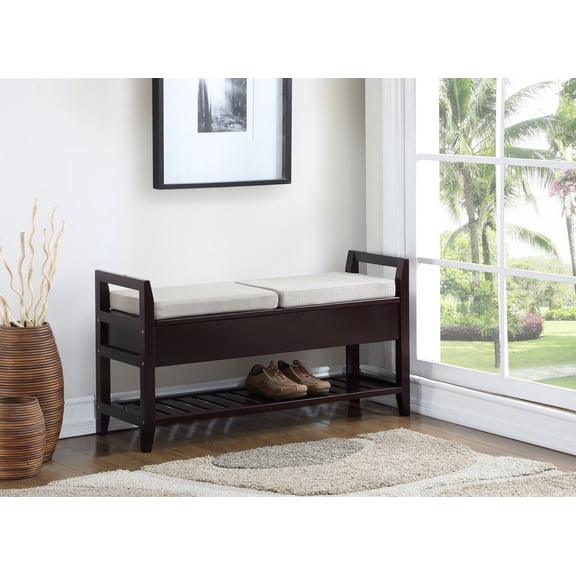 Indoor Storage Benches, Vannes Espresso Storage Shoe Bench, Espresso Wooden Storage Benches,Wood Rattan Storage Benches, Furniture Primary Living Space Storage Benches