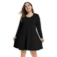 thumbnail image 4 of Plus Size Black Dresses 3X for Women, VEPKUL Crew Neck T Shirt Dress Long Sleeve Casual Loose Swing Fall Dress with Pockets, 4 of 8