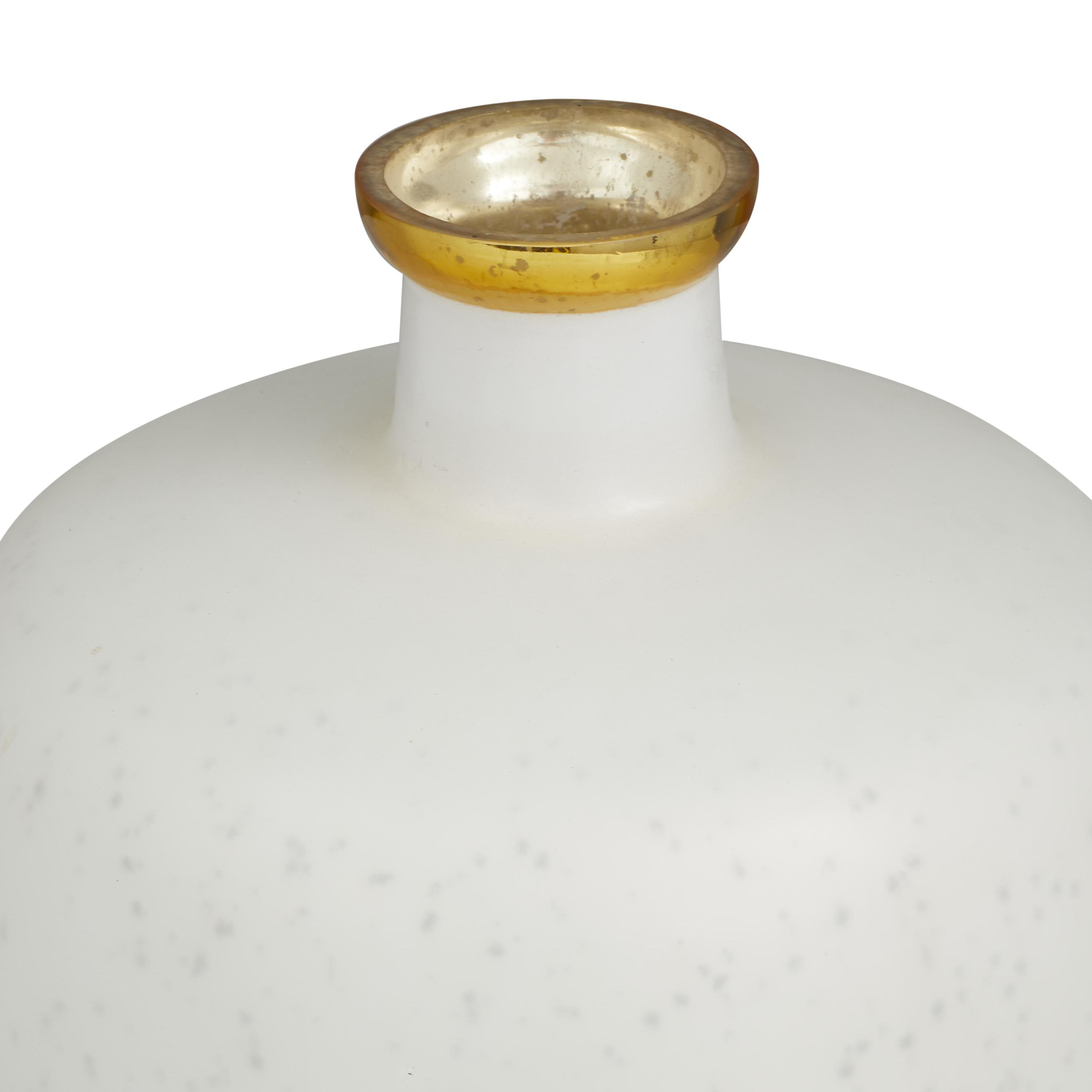 DecMode 12" White Glass Vase with Gold Rim