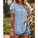 thumbnail image 2 of Blusa de mujer con cuello redondo y manga con volantes, estampado fluido, holgado, informal, de gasa, color azul L, 2 of 6