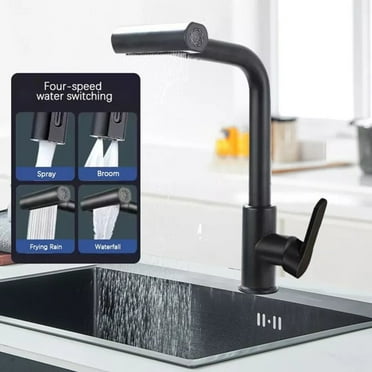 Black Monobloc Kitchen Sink Mixer Taps Pull Out 360° Swivel Spout Single Level