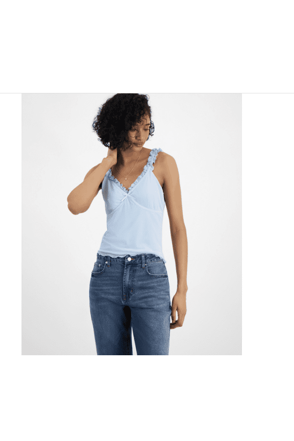 s Juniors' Mesh Ruffle-Trim Cami - Baby Blue