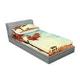 thumbnail image 2 of Ambesonne Tree Fitted Sheet & Pillow Sham Set, Watercolor Art Bench, Twin, Orange Blue, 2 of 2