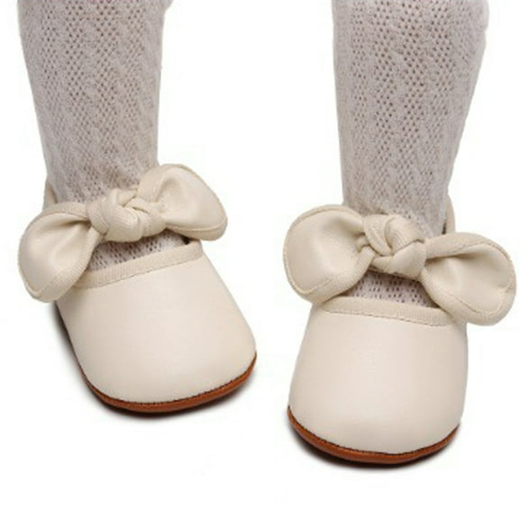 Niusricy Baby Girl Princess Dress Shoes Faux Leather Bowknot Mary Jane Flats Crib Shoes with Non-Slip Rubber Sole