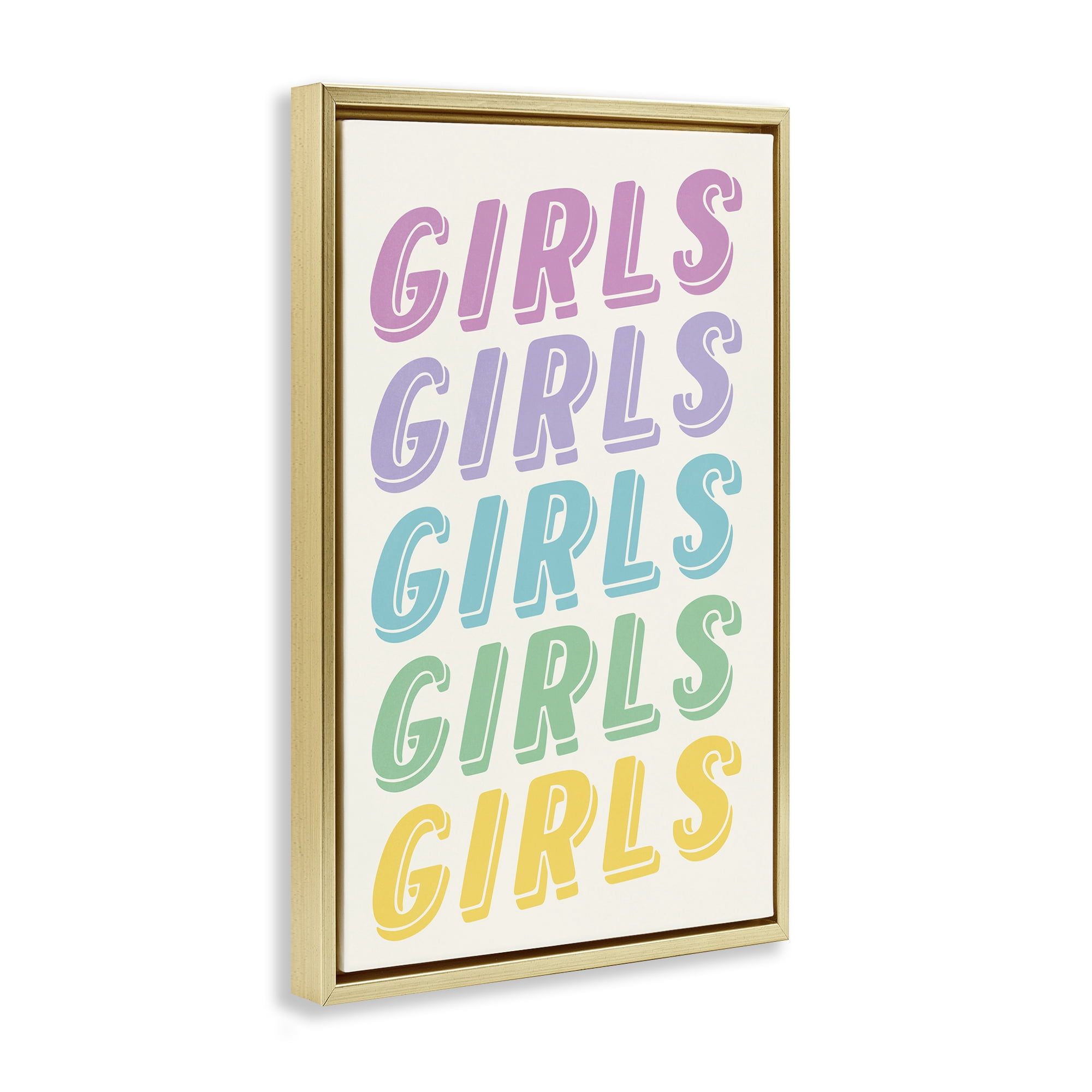 Stupell Industries Pastel Retro Girls Text Text & Numbers Painting Gold Floater Framed Canvas Art Print Wall Art, 17 x 25
