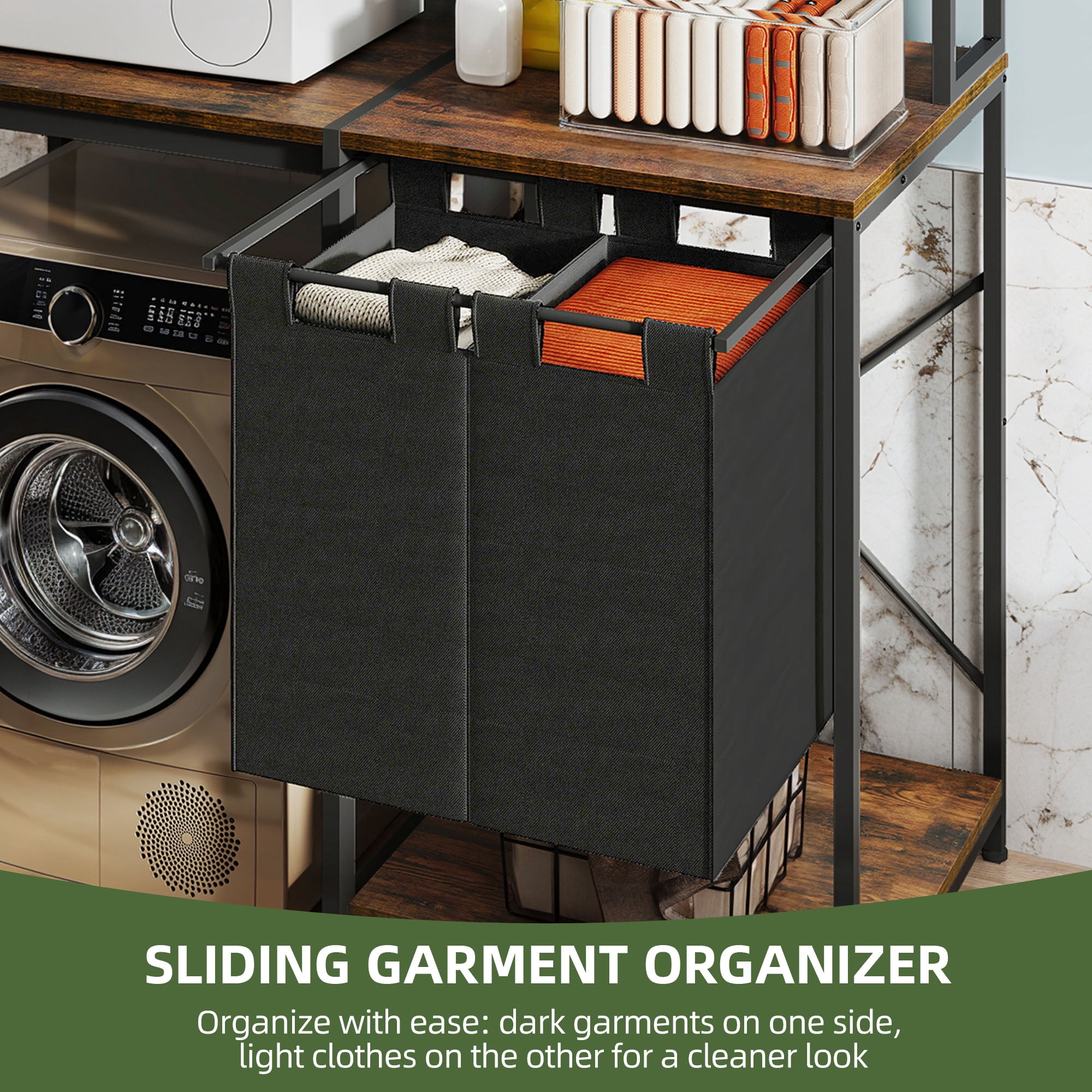 Uforic Laundry Storage Shelves with Hamper, Washer & Dryer Storage Rack, Brown