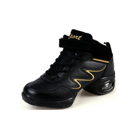 

Lacyhop Ladies Jazz Slip Resistant Dance Sneakers Lightweight Low Top Anti-Slip Air Cushion Modern Shoe Black Gold 7
