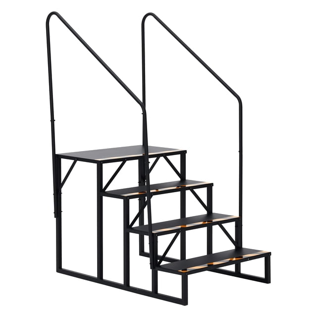 2/3/4 Step RV Handrail Stairs Heavy Duty, Portable Foldable Mobile Home Steps with Anti Slip Tape, Detachable Ladder for Travel Trailer Camper Hot Tub Pool, Single/Double Rail, Black