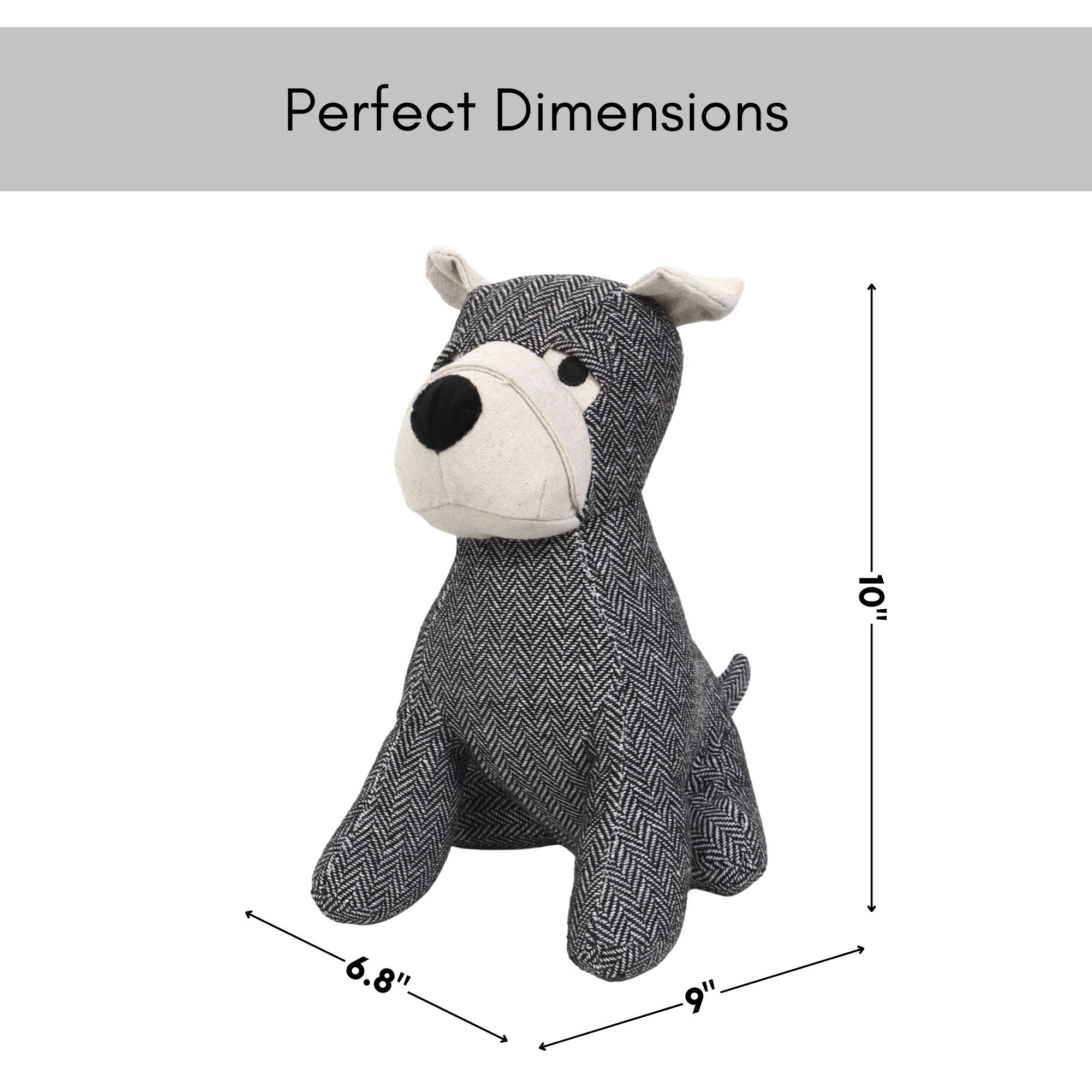 Decorative Dog Door Stop - 2.3 lb. Weighted Door Stopper for Living Room, Bedroom or Office - Adorable Puppy Design with Black and White Herringbone Fabric - Durable and Stylish Door Holder