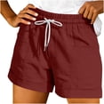 thumbnail image 2 of Pounoo Shorts for Women Elastic Drawstring Waist Roll Cuff Patch Pocket Plain Detail Relaxed Fit Shorts Beach Walk Wrinkle Resistant Cargo Shorts Women Gift, 2 of 5