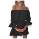 thumbnail image 1 of Mini vestido vintage con estampado, hombros descubiertos y mangas acampanadas para mujer: vestido informal y holgado de verano para la playa con diseño floral, tejido de poliéster, 1 of 5