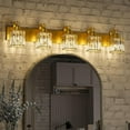 thumbnail image 4 of Aoile Wall Sconces Lighting, 5-Light Crystal Vanity Light Fixtures with Square Shade for Bedroom, Living Room, Hallway, Gold, 4 of 8