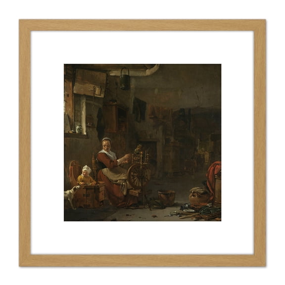 Wijck Peasant Woman Spinning 8X8 Inch Square Wooden Framed Wall Art Print Picture with Mount
