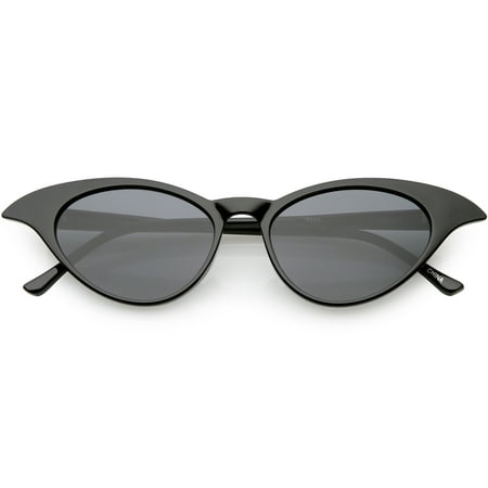 Retro Cat Eye Sunglasses Slim Arms Neutral Colored Lens 52mm (Black /