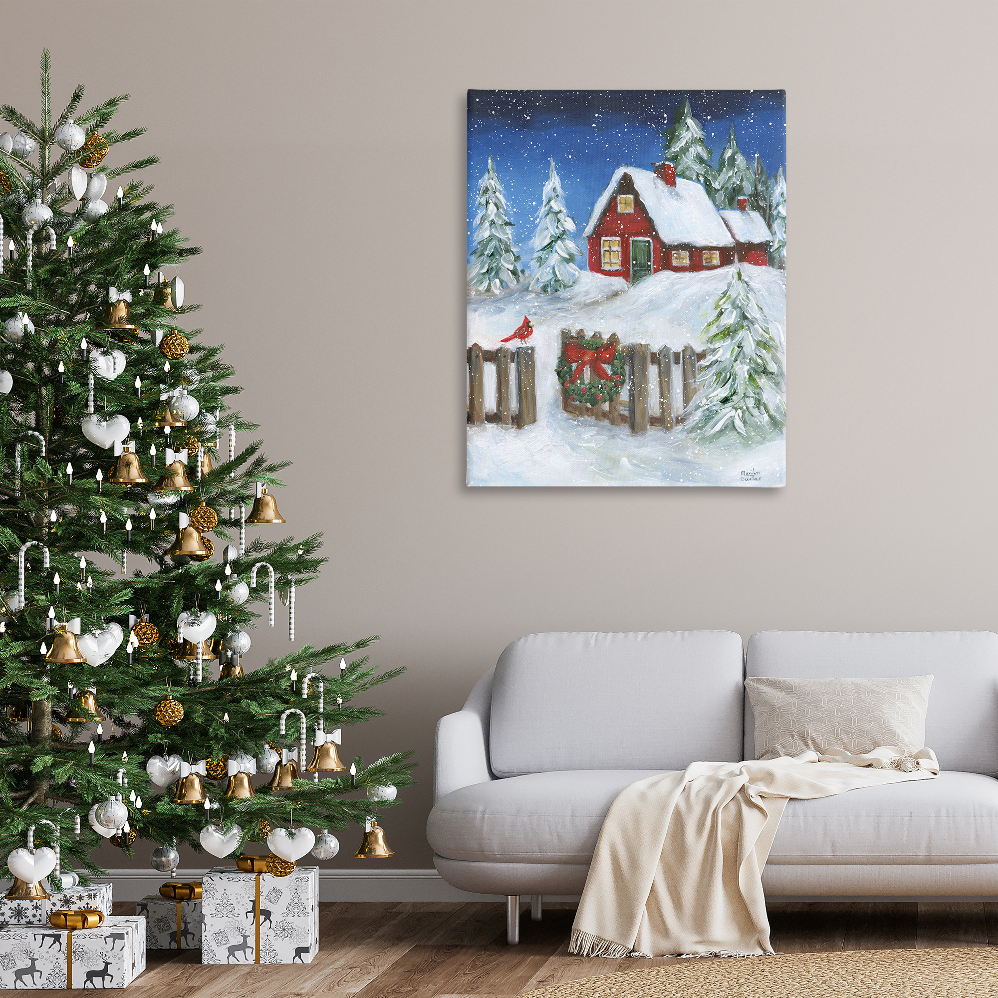Stupell Industries Traditional Winter Scene Holiday Painting Gallery Wrapped Canvas Art Prints Wall Art, 36 x 48