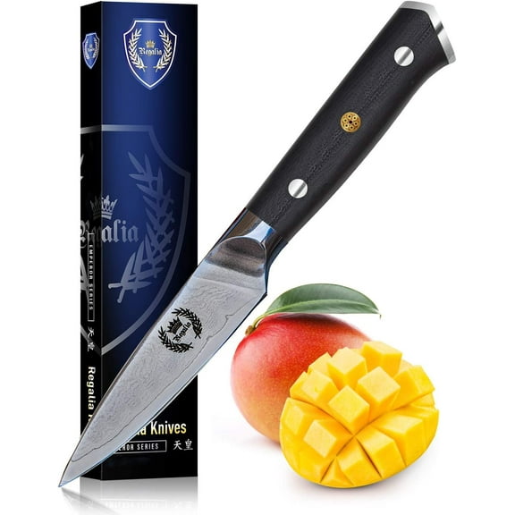 Regalia Paring (Petty) Knife 3.5 inch: Japanese AUS10 Super Steel 67 Layer High Carbon Stainless Damascus Steel Peeling Utility knives