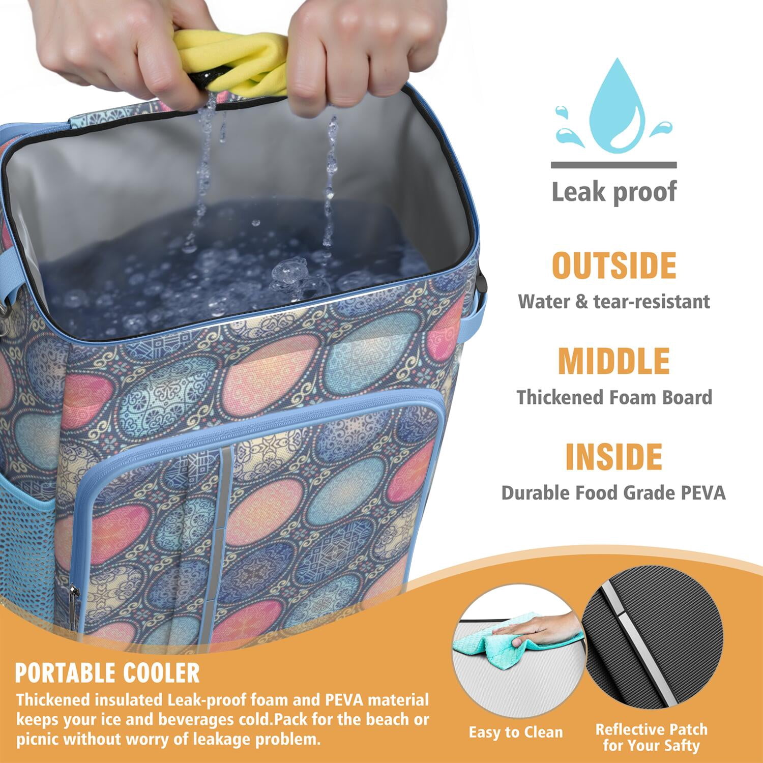 Travel Cooler Bag - Boho Bohemia Flower Camping Beer Cooler Backpack with Bottle Opener- Waterproof Insulated Picnic Backpacks - Cooler Bag for Beach