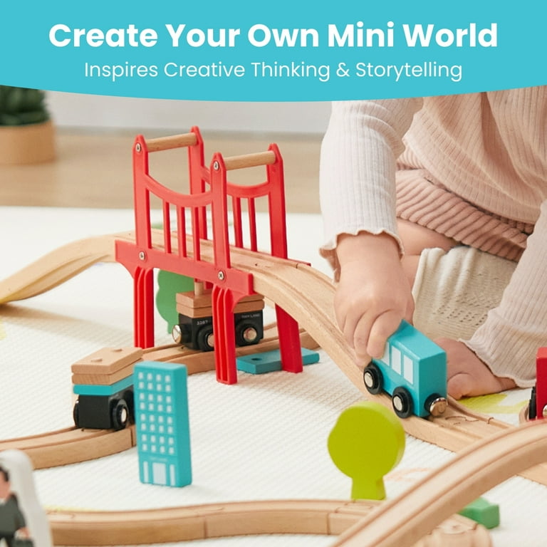 Tiny Land Wooden Train Set, 39 Pcs, Wooden Tracks, Expandable, for
