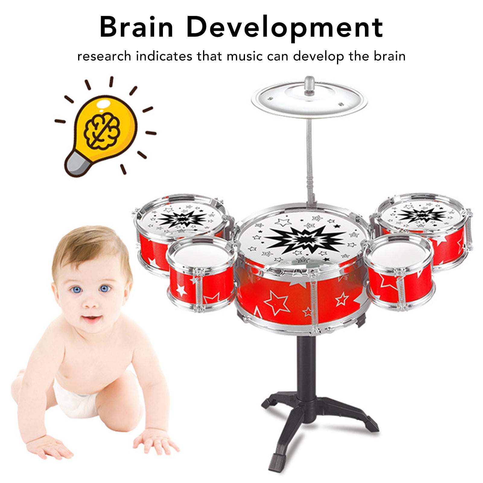 Kit De Batterie Pour Enfants, Ensemble De Batterie Jazz 7 Tambours Pour Enfants De 3 Ans Et Plus