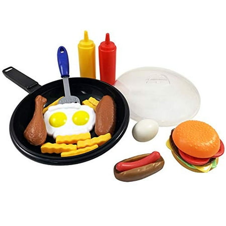 

Liberty Imports Fast Food Playset with Cooking Pan and Spatula - 25-Piece Kitchen Pretend Play Toy Set for Toddlers Kids (Cheese Burger Hotdog Chicken Condiments and More)