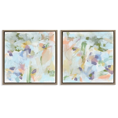 Stupell Industries Pastel Abstract Expressions Abstract Painting Brown Floater Framed Canvas Art Print Wall Art, 18 x 18, Set of 2