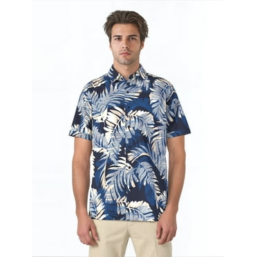 Cafe Luna Men's and Big Men's Printed Leaves Short Sleeve Woven Shirt with Texture, Size S-4XL