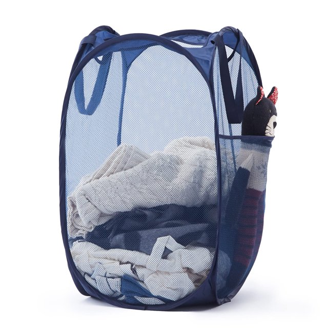 Cesto de ropa portátil TECHMILLY, de malla, plegable, azul, 70 L