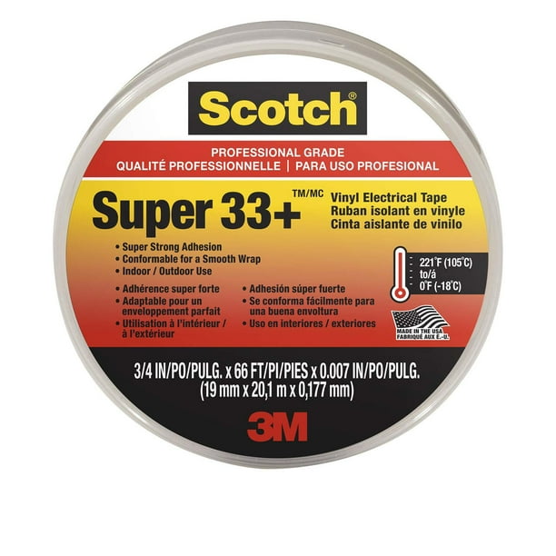 Cinta aislante 3M Scotch Super 33+ de vinilo, 7,5 cm x 20 m, paquete de 10