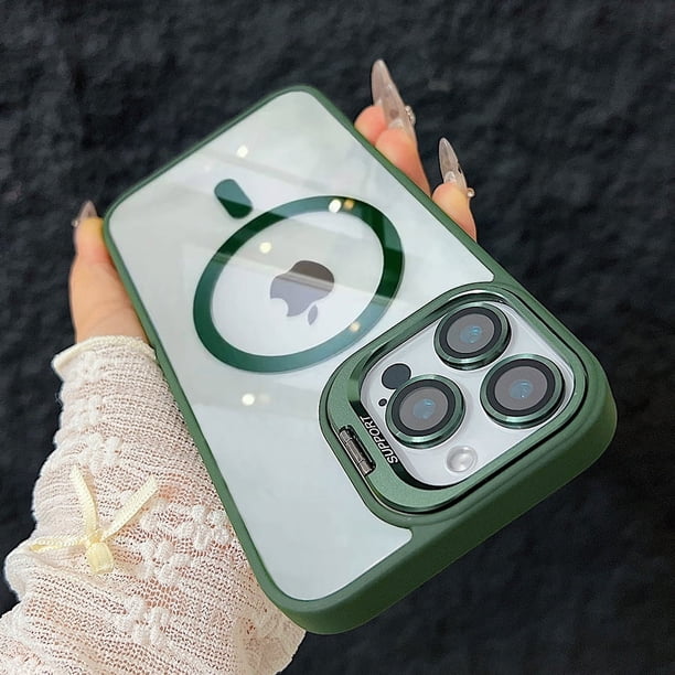 Funda de teléfono magnética de lujo a prueba de golpes para iPhone 15, 16, 14, 13, 12, 11 Pro Max, Funda protectora de lente de cristal con soporte Magsafe Alpine Green For iPhone 11
