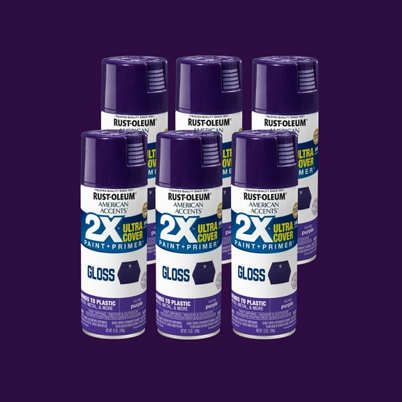 6 Pack, Purple Rust-Oleum American Accents 2X Ultra Cover Gloss Spray Paint-327899, 12 oz