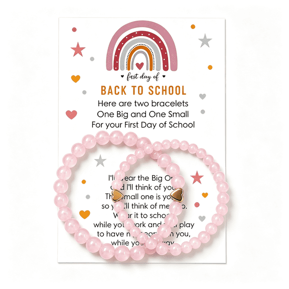 DESIGNICE Back to School Bracelets Heart Matching Mommy and Me Elastic Wish Strings Bead Bracelets First Day of School Supplies Gifts Sentimental Mommy and Me